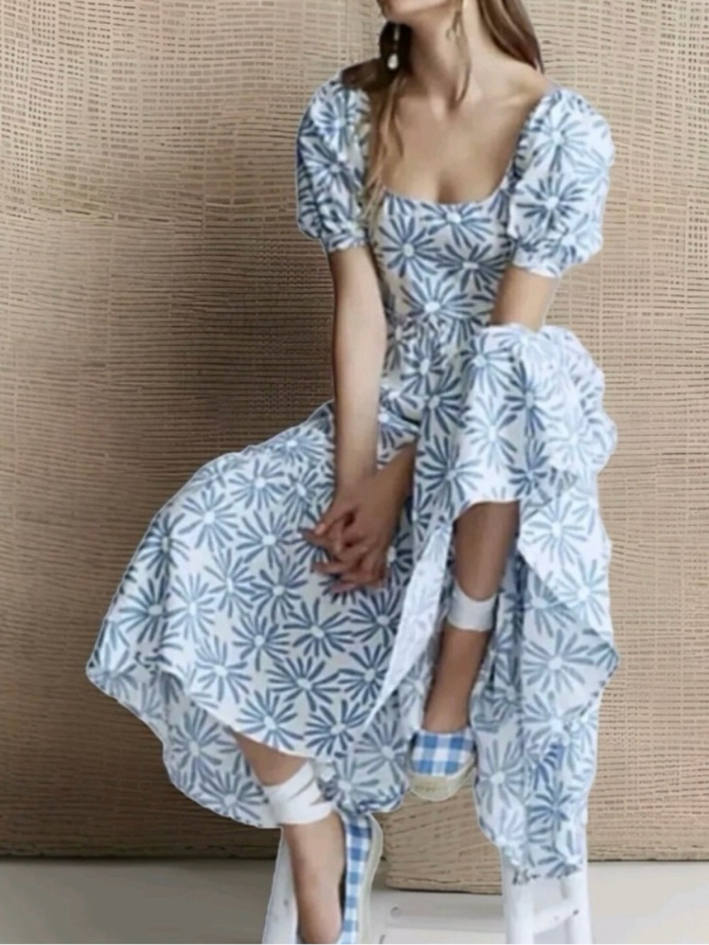 Polo by Ralph Lauren White and Blue Floral Maxi Dress
